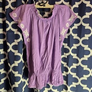 Merona Purple Puff Sleeve Peplum Blouse XSMALL